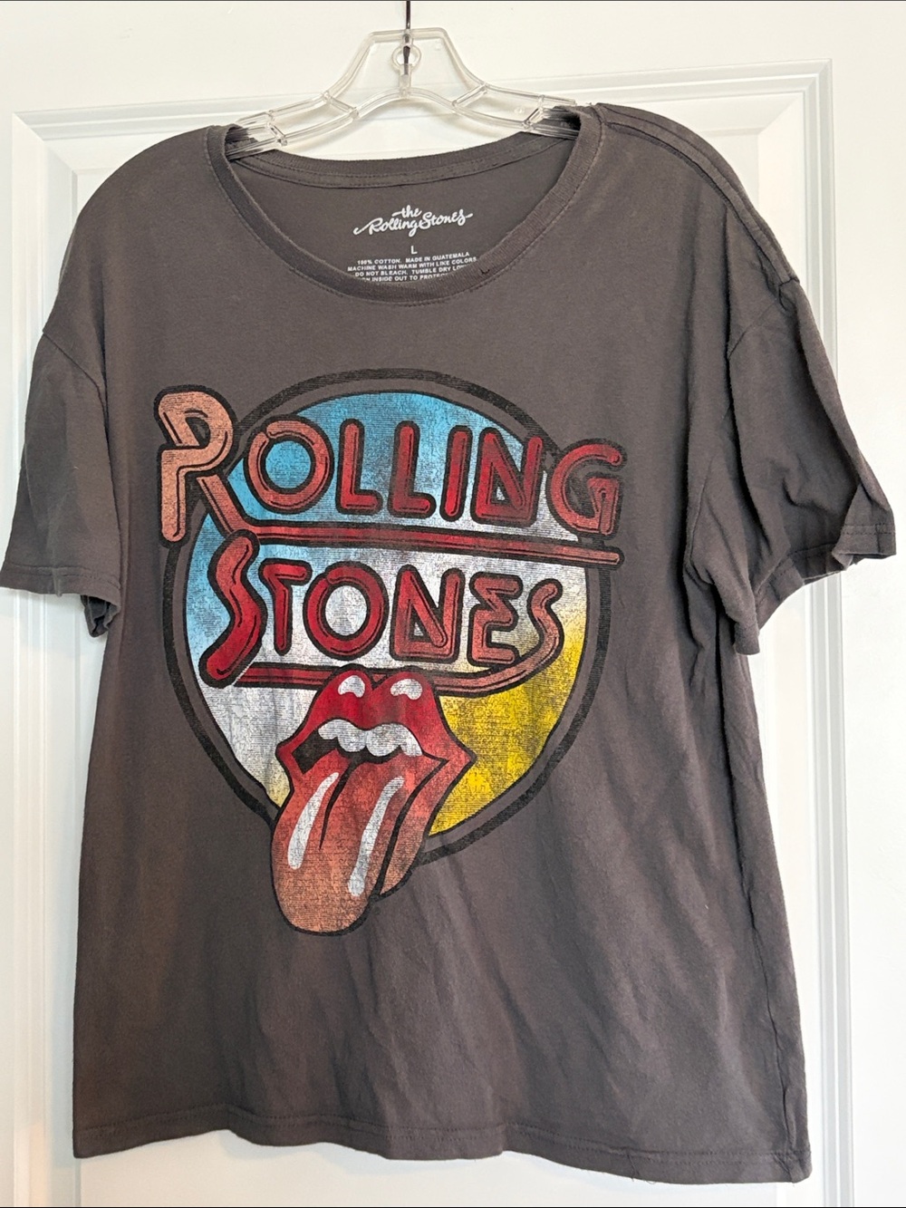 Rolling Stones Gray Tee with Red/Blue/Yellow Graphic L